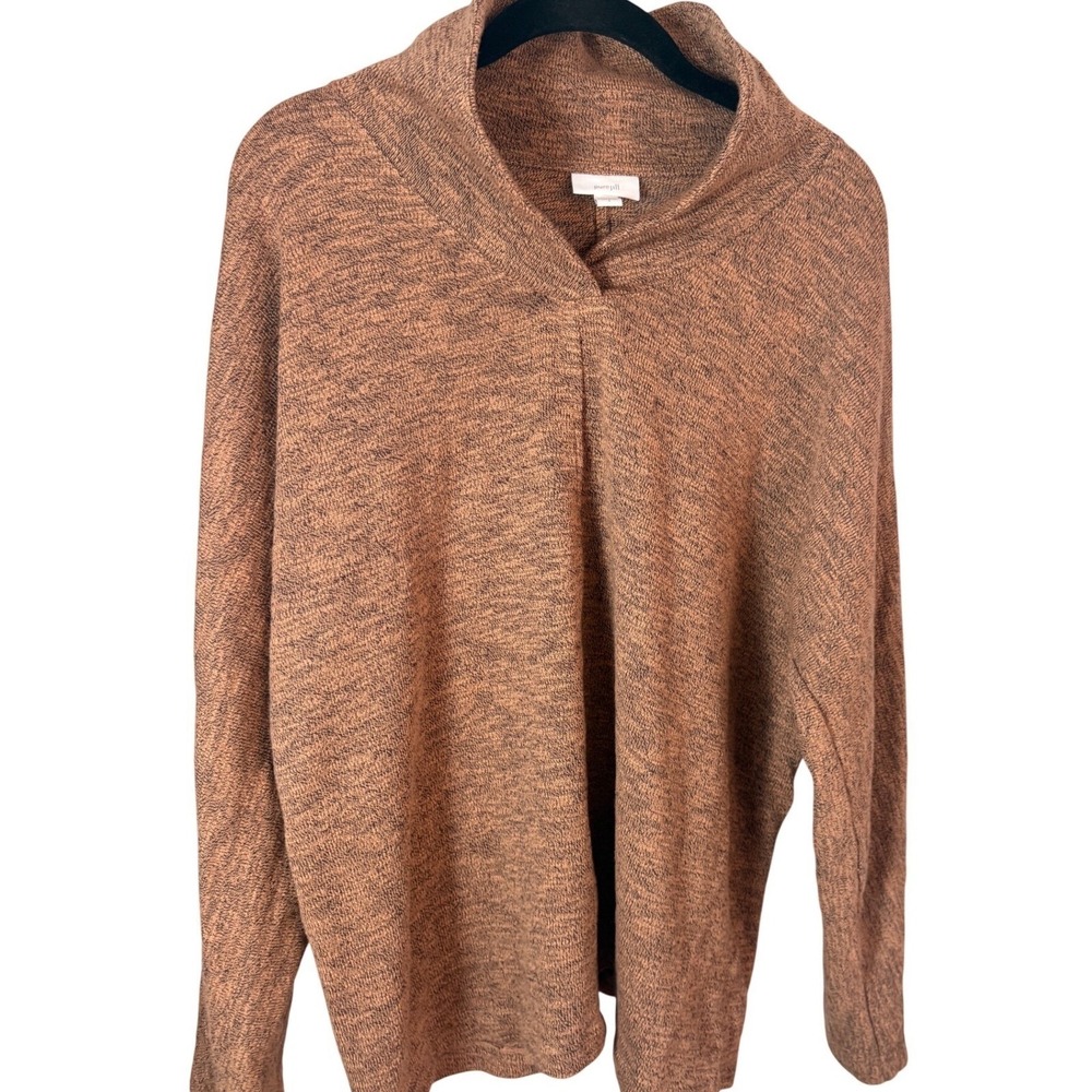 Pure Jill Womens Large Marled Terracotta Cotton Knit Funnel Neck‎ Top Lagenlook